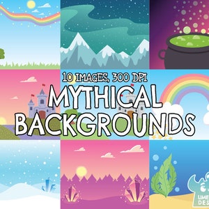 Fondos Míticos Clipart, Blanco y Negro, Sellos Digitales, Clip Art de Uso Comercial, Fondo Mítico, Fondo de Fantasía, Montaña