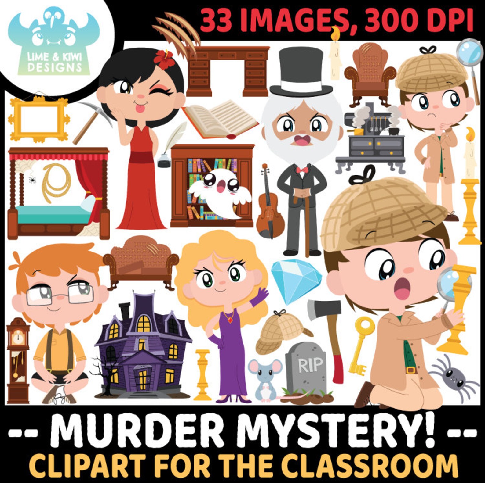 Murder Mystery/Detective Clipart Instant Download Vector Art | Etsy