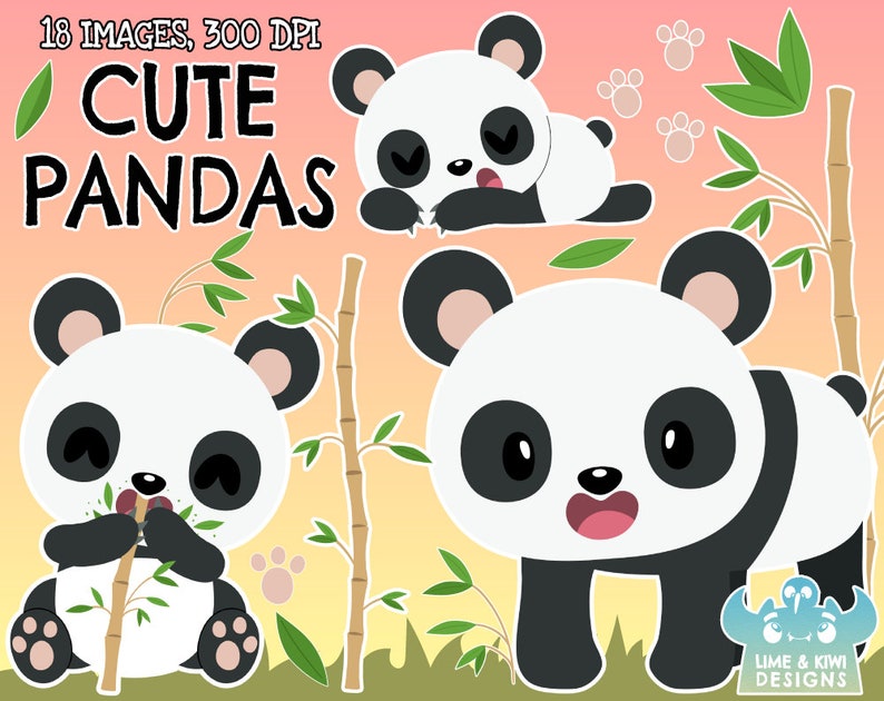 Cute Pandas Clipart Instant Download Vector Art Commercial Etsy