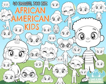 African American Kids Clipart, Instant Download Art, Commercial Use Clip Art, Boy, Girl, Child, Children, Kids of the World Community