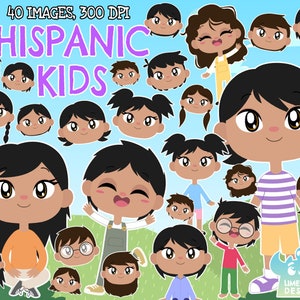 Hispanic Kids Clipart, Black and White, Digital Stamps, Commercial Clip Art, Boy, Girl, Child, Children, Kids of the World, Community, Asia