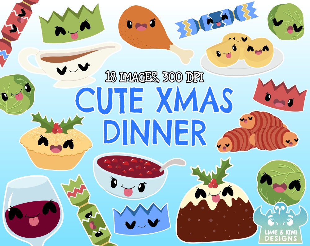 Cute Christmas Dinner Clipart Instant Download Vector Art - Etsy UK