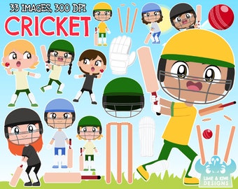 Cricket Clipart, Black and White, Digital Stamps, Commercial Use Clip Art, Cricket ball, Cricket Bat, Sport, Wicket, Cricket pitch, Pitching