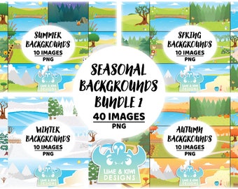 Seasonal Backgrounds Clipart Bundle 1, Spring Backgrounds, Summer Backgrounds, Autumn Backgrounds, Winter Backgrounds, Countryside, Stream