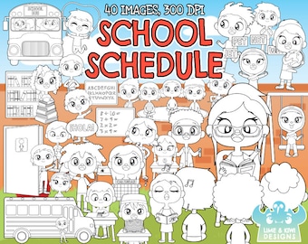 School Schedule Digital Stamps, Instant Download, Education, Back to School, Education, Teacher, Learning, School Bus, Children, Student