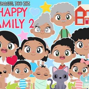 Happy Family 2 Clipart, Black and White, Digital Stamps, Commercial Clip Art, Home, Family time, Mom, Dad, Sister, Brother, Grandma, Grandpa