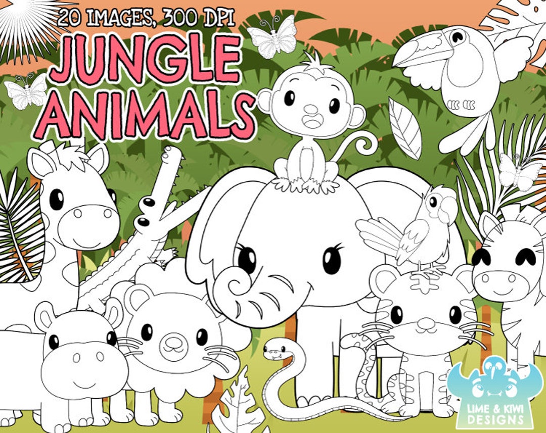 Jungle Animals Digital Stamps, Instant Download, Elephant, Tiger, Lion ...