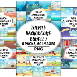 Thema-achtergrondenbundel - Pack 1, Geologie, Geologie, School, Kleuterschool, Oceaan, Zee, Lucht, Luchten, Middeleeuws, Vallende ster, Rif, Speeltuin