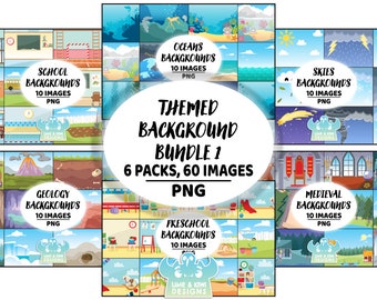 Themed Backgrounds Bundle - Pack 1, Geology, Geology, School, Preschool, Ocean, Sea, Sky, Skies, Medieval, Shooting Star, Reef, Playground