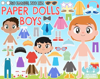 Paper Dolls - Boys clipart, Instant Download Art, Casual clothes, Summer clothes, Winter clothes Spring clothes Cold weather clothes