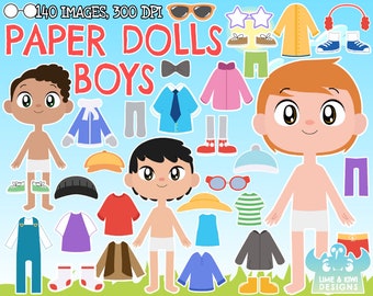 Paper Dolls - Boys clipart, Instant Download Art, Casual clothes, Summer clothes, Winter clothes Spring clothes Cold weather clothes