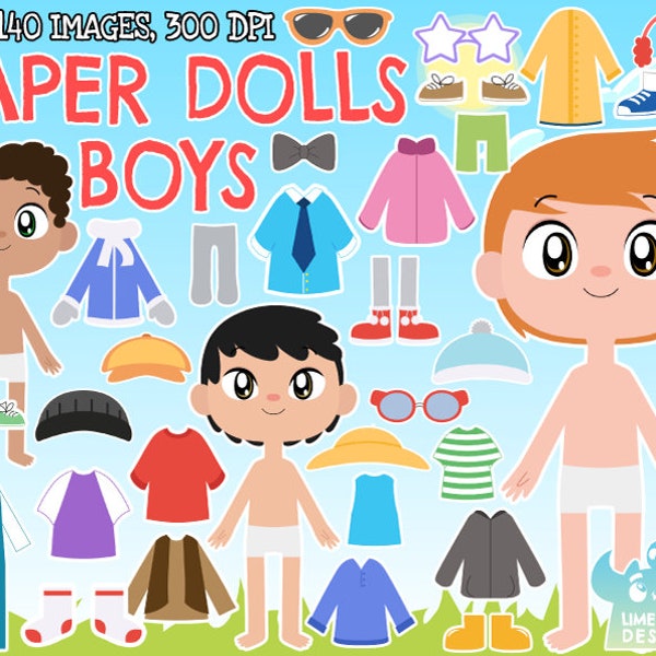 Paper Dolls - Boys clipart, Instant Download Art, Casual clothes, Summer clothes, Winter clothes Spring clothes Cold weather clothes