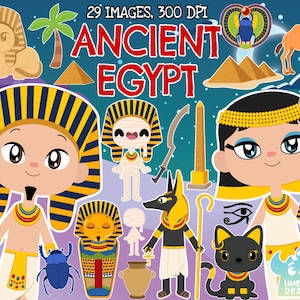 Ancient Egypt Clipart, Instant Download, Pharaoh, Cleopatra, Pyramids, Mummy, Sphinx, Scarab, Beetle, Camel, Cat, Sarcophagus, Sword, Baby