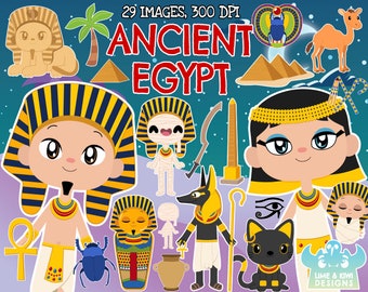Ancient Egypt Clipart, Instant Download, Pharaoh, Cleopatra, Pyramids, Mummy, Sphinx, Scarab, Beetle, Camel, Cat, Sarcophagus, Sword, Baby