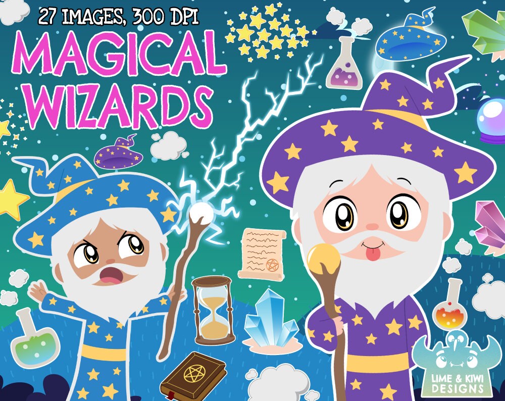 Magical Wizards Clipart Instant Download Vector Art | Etsy