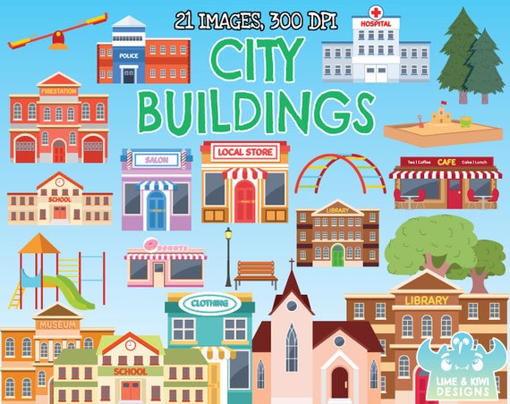 City Buildings/town Buildings Clipart, Instant Download, Park, Play Area,  Library, Hospital, Fire Station, Urban, Suburbs, Playground - Etsy