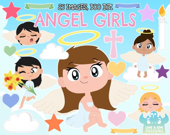 Angel Girls Clipart Instant Download Vector Art Commercial | Etsy UK
