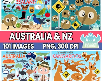 Australia and New Zealand Bundle 1, Aussie, rugby, BBQ, Australasia, down under, kangaroo, kiwi bird, Kiwiana, silver fern, shark