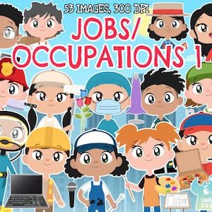 Jobs/Occupations 1 clipart, Black and White, Digital Stamps, Artist, Bus driver, Butcher, Carpenter, Sporting coach, Computer technician