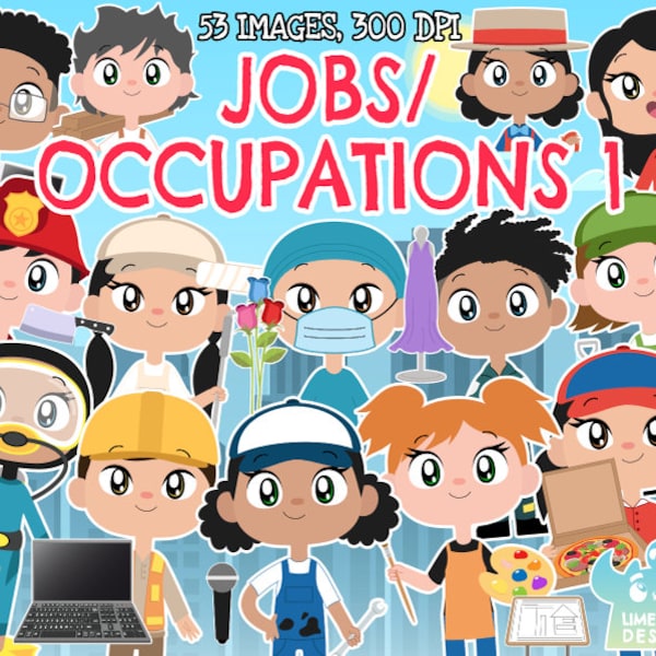 Jobs/Occupations 1 clipart, Instant Download Art, Artist, Bus driver, Butcher, Carpenter, Sporting coach, Computer technician, Baker