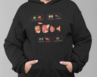 Pixel Art Sushi Recipe Hoodie: Retro Japanese Gamer Pullover