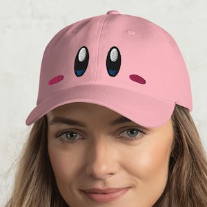 Cute Pink Puffball Embroidered Hat | Trendy Gaming Hat | Adjustable Pastel Hat | Trendy Videogame Hats | Funny Gamer Hat | Gamer Gifts