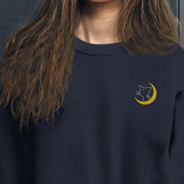 Embroidered Inspired Sailor Luna Sweatshirt | Moon Luna Cat Sweatshirt | Cute Anime Sweatshirt | Cute Gifts | Kawaii Anime Sweatshirt
