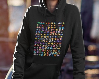 Minimalist Pixel Mons Hoodie: Retro Videogame Art