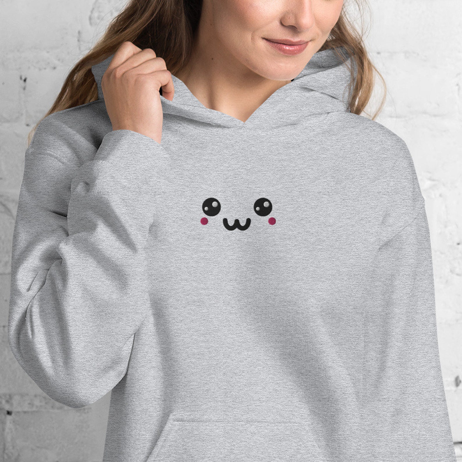 Embroidered Kawaii Smiley Hoodie Happy Cute Face Hoodies Etsy