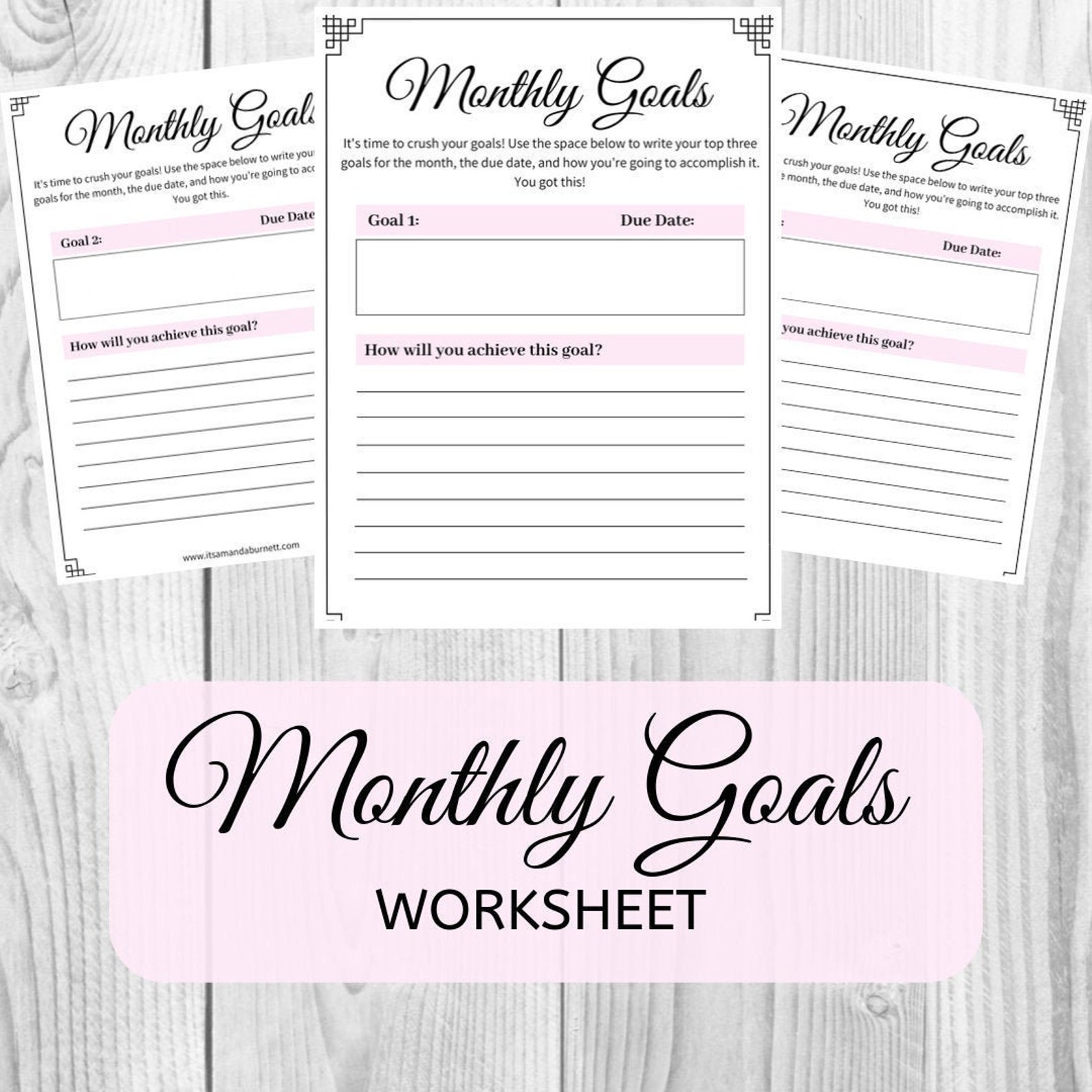 Monthly Goals Worksheet - Girly