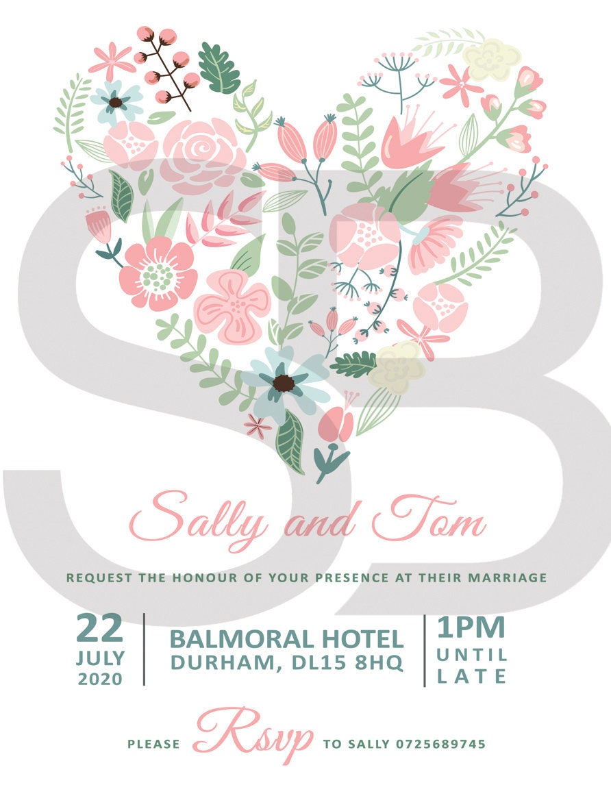 Pink Invitations Heart Wedding Invitation pink Heart Digital Download - Etsy