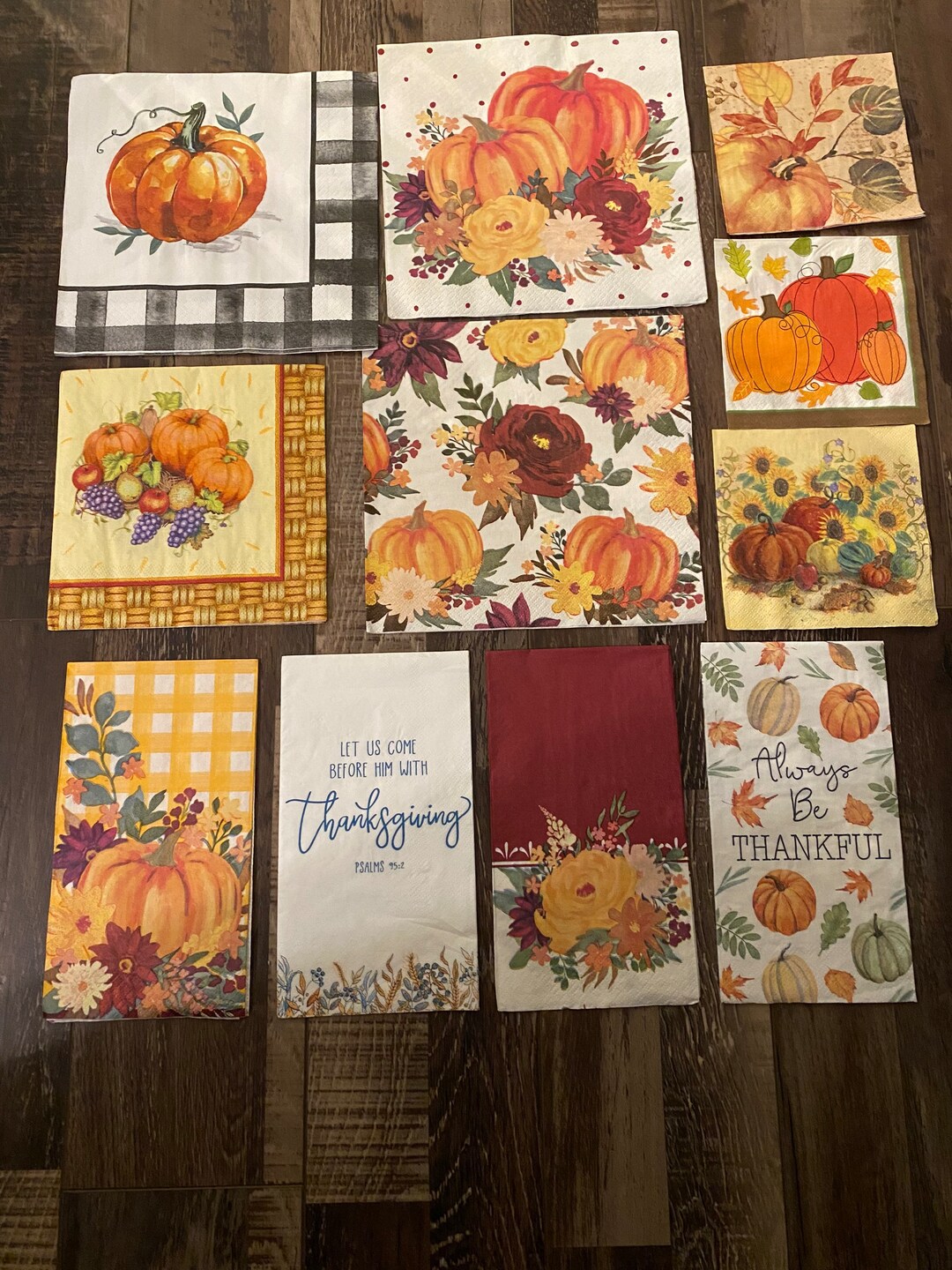 Fall Napkin Bundle, Fall Flowers and Pumpkins, Pumpkin Napkins, Fall