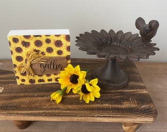 Sunflower shelf sitter, tiered tray decor, autumn accents, fall decor, farmhouse accessory, everyday decor
