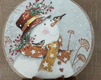 Snowman wooden snow globe, winter decor, snowman decor, snowman collector, snowman shelf sitter