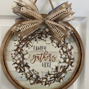 Family Gathers Here door hanger, wall hanger, door decor, wall decor, farmhouse wall decoration, shelf sitter, country wall decor