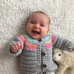 Rainbow Yoke Baby Cardigan Grey
