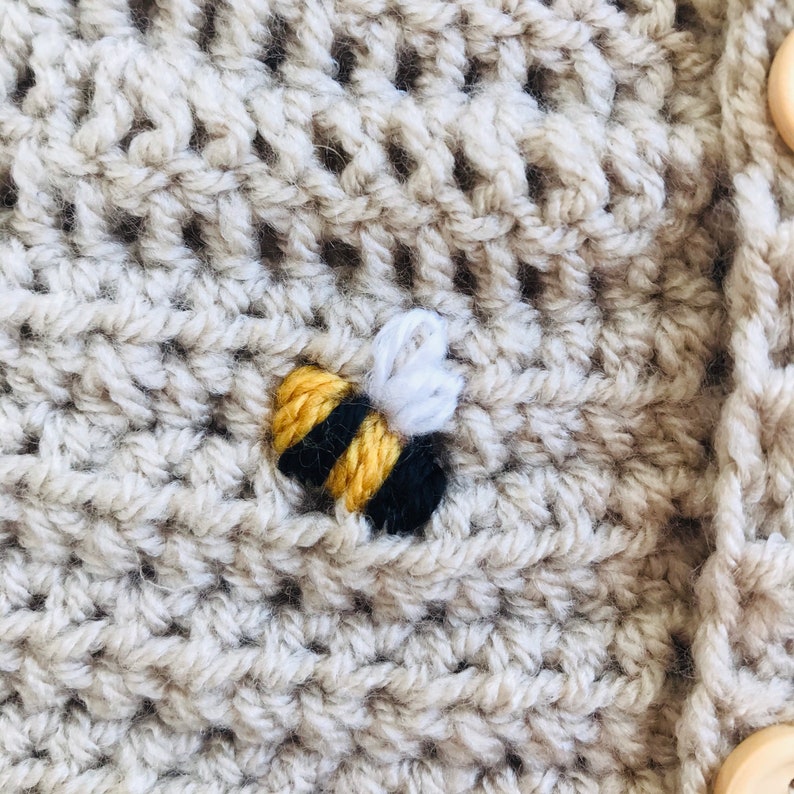 Hand Crocheted Embroidered Bumble Bee Baby Cardigan available in many colours image 6