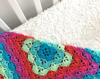 Crocheted Shell Stitch Baby Blanket in Kaleidoscope