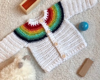 Handmade Classic Vibrant Rainbow Yoke Crocheted Baby Cardigan