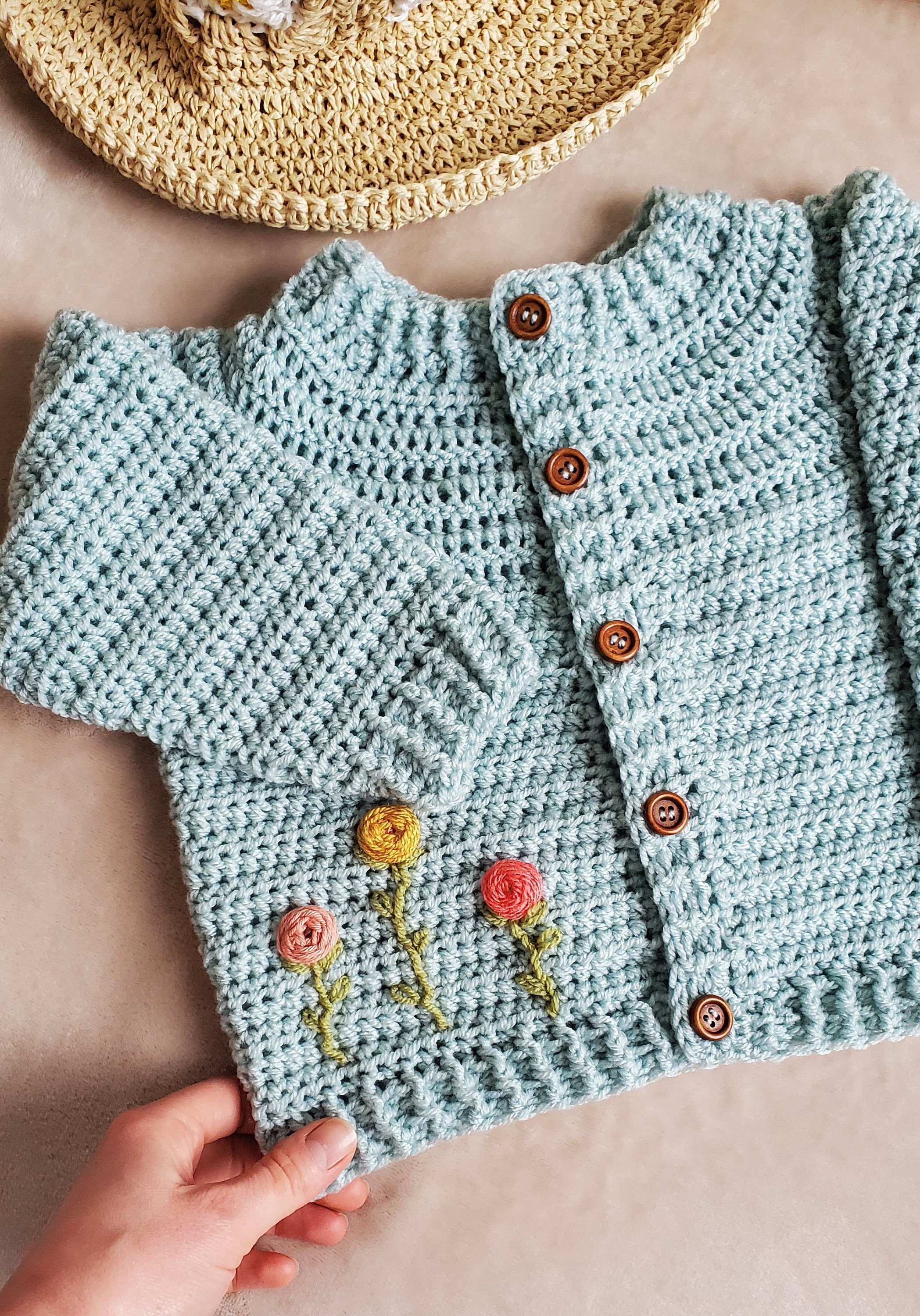 Hand Crocheted Embroidered Rose Garden Cardigan