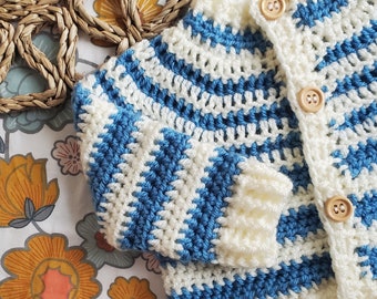 Hand Crocheted Stripey Baby and Toddler Cardigan