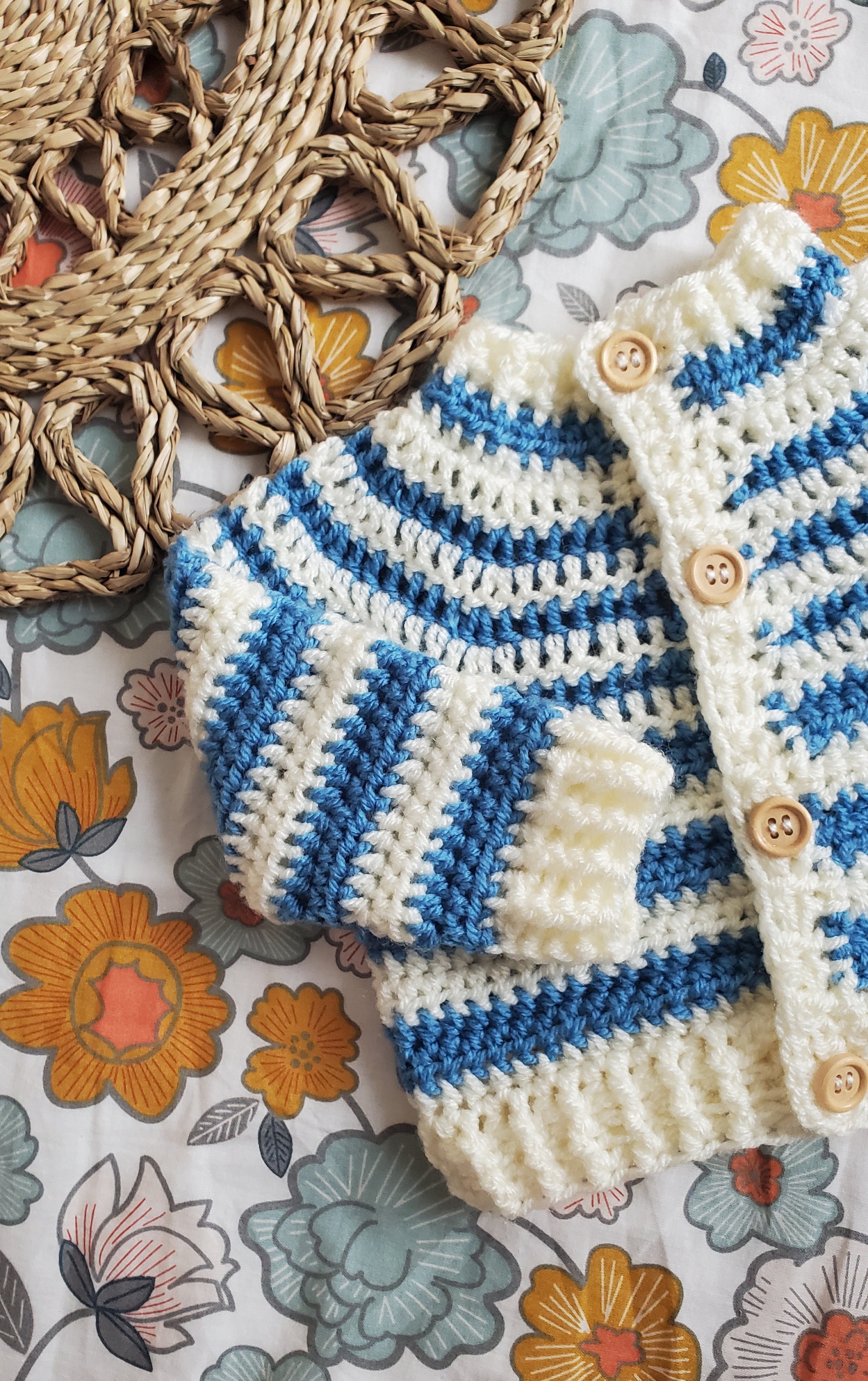 Hand Crocheted Stripey Baby and Toddler Cardigan