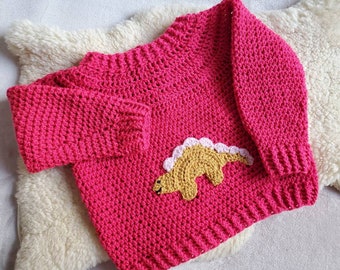 Hand Crocheted Dinosaur baby/toddler Jumper available in many colours