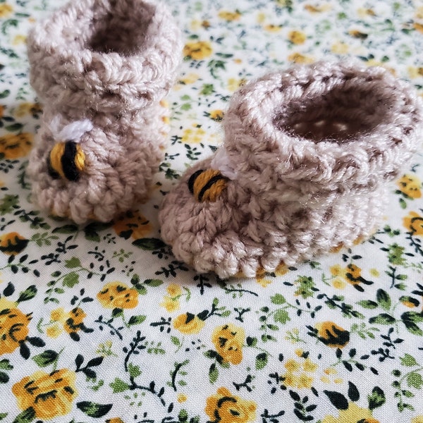 Hand Crocheted Embroidered Bumble Bee Baby Booties (available in many colours)