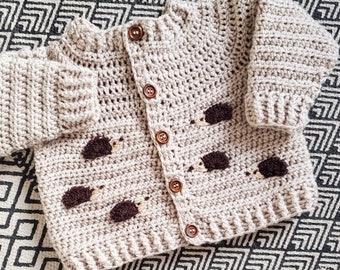 Embroidered Hedgehog Hand Crocheted Baby Cardigan