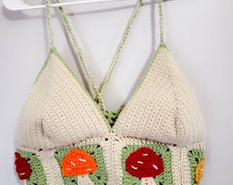 Mushroom Shroom Crochet Crop Top Bikini - Handmade Size Small A