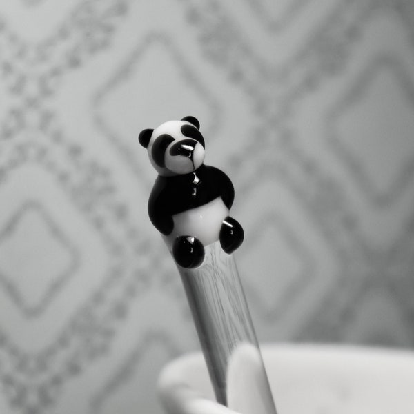 Panda Bear Glass Stir Stick