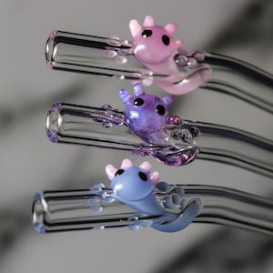 Axolotl Glass Straws in Satin Pink, Lilac Purple or Icy Blue