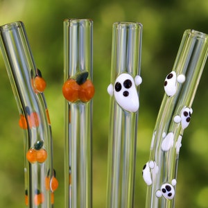 Halloween Geist + Kürbis Glasstrohhalme Sets