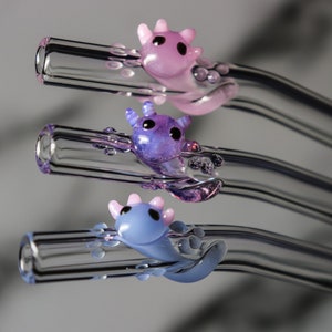 Axolotl Glass Straws in Satin Pink, Lilac Purple or Icy Blue